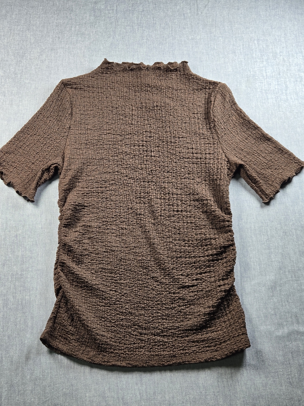 a new day Brown Textured Ruffle Mock-Neck Short Sleeve Top